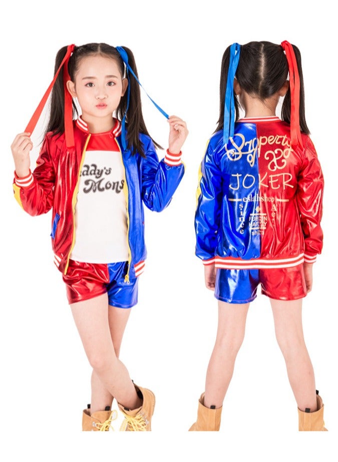 Jorunb Quinn Cosplay Costumes for Kids, Girls Villain Costume Kit Include Jacket, T-Shirt, Shorts and Glove, Hair Bundle for Carnival Cosplay - Image 4