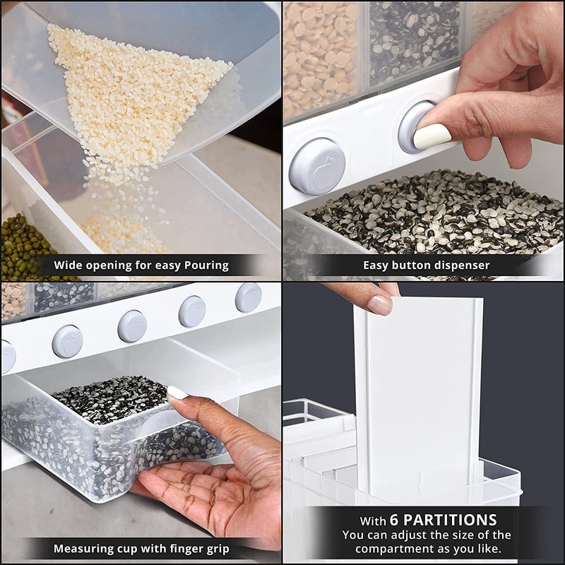 Daji Kitchen Storage 6 Grid Container Wall Mounted Cereal Food Dispenser For Kitchendry Space Saving Food Storage Containers For CerealRiceNutsSnack - Image 3