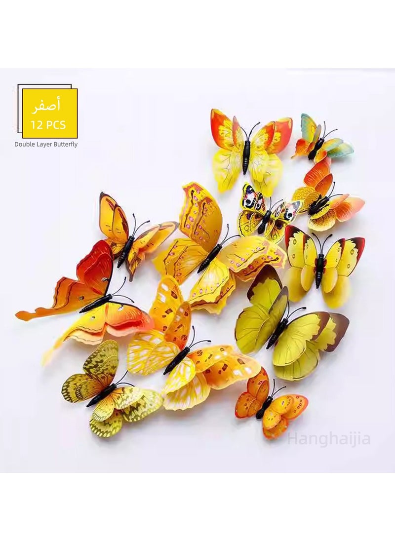 Hanghaijia 12 PCS 3D stereo simulation double layer butterfly living room wall scene decoration wall stickers bedroom room kindergarten creative refrigerator stickers  - Image 1