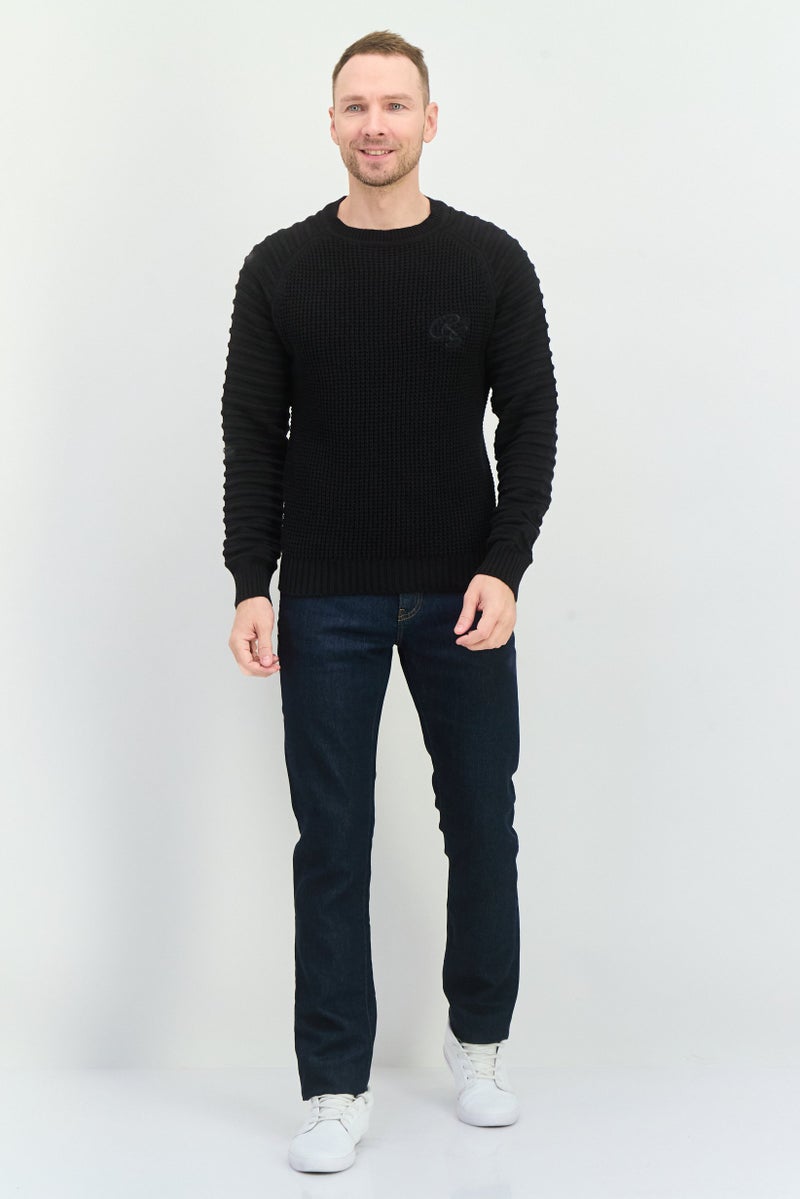 CROSSHATCH سويت شيرت رجالي بياقة دائرية بشعار مطرز، أسود - Image 2