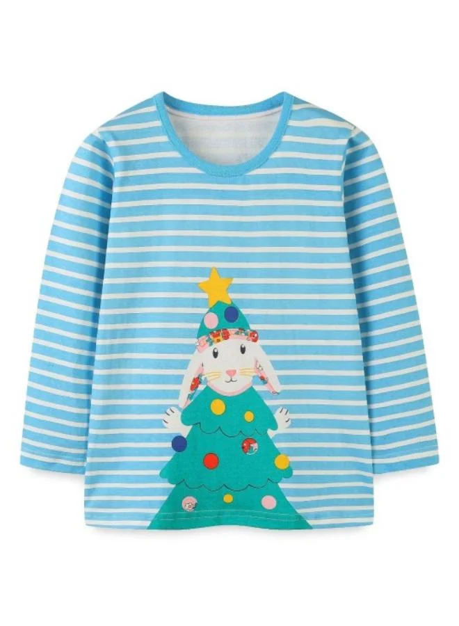 YUNIQEE Blue Printed Long Sleeve Crew Neck T-Shirt