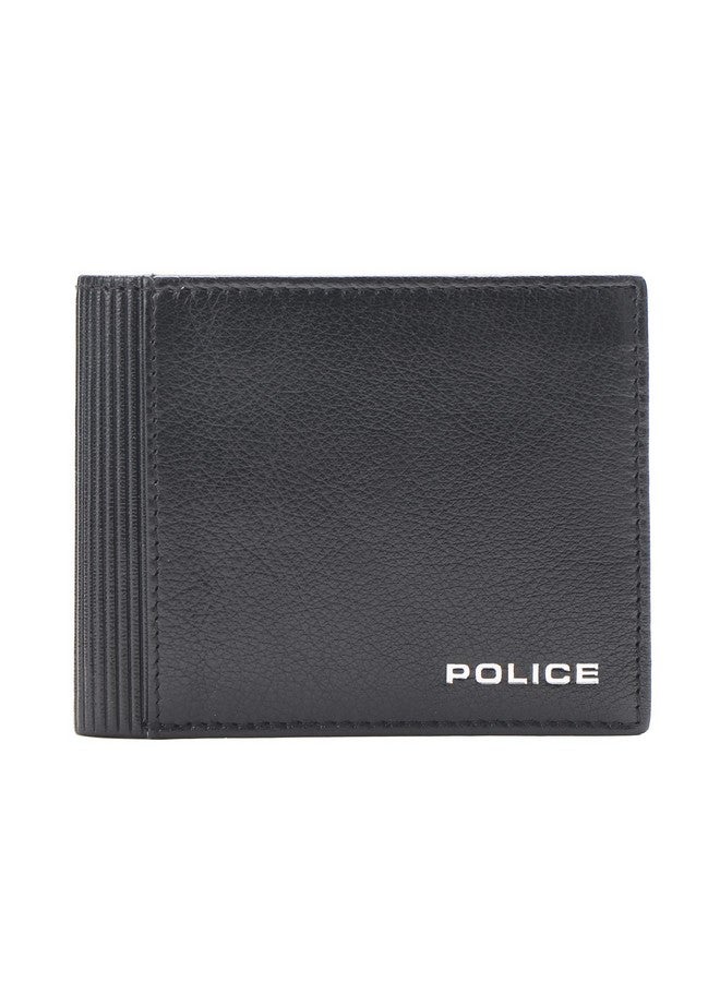 POLICE محفظة ماركة بوليس للرجال جلد أصلي | محفظة رفيعة أنيقة للرجال لمحفظة نقود وعملات جلدية حقيقية مع 6 فتحات لحامل البطاقات - سوداء - Image 1
