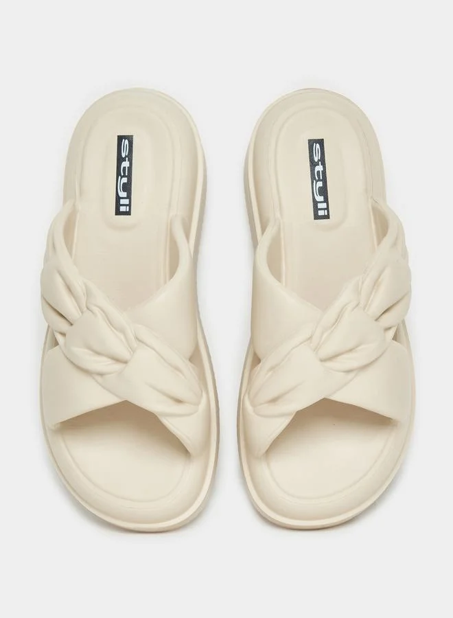 Styli Textured Strap Platform Slides