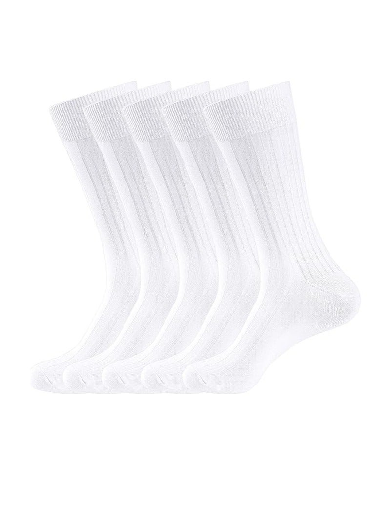 DUNISO Men's Crew Socks 5 Pairs Mens Cotton Calf Business Formal Socks Soft Breathable Athletic Socks Long Sport Socks (White) - Image 1