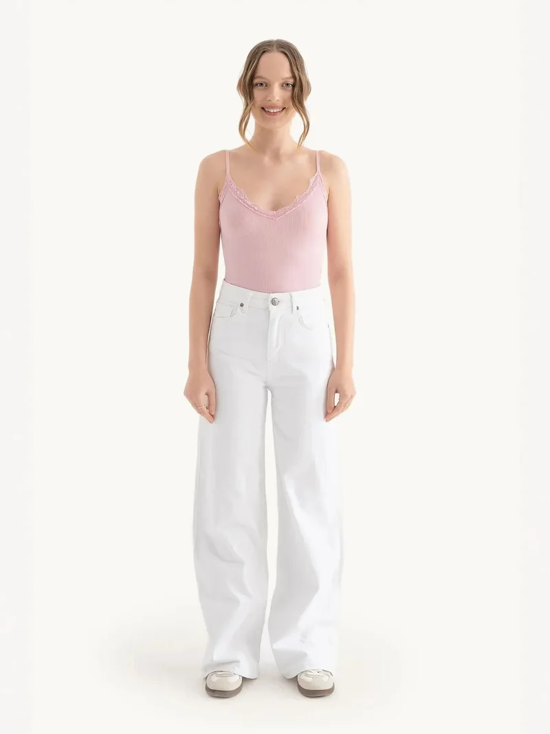 HICCUP V Neck Cropped Tank Top with a Lace Detail