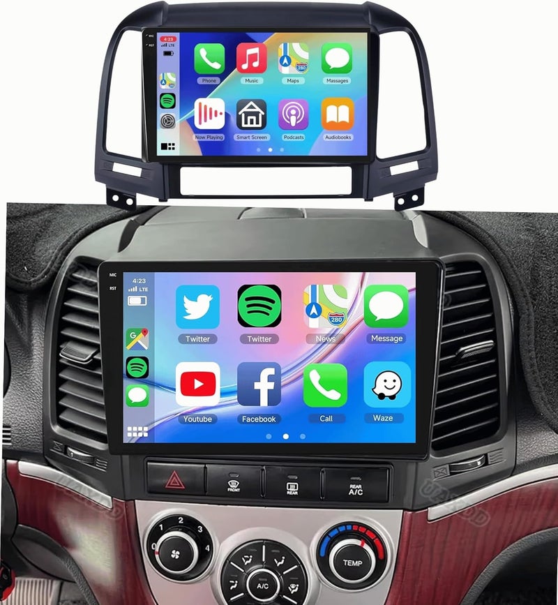 4k MRC Hyundai santafe android screen 2006-2012,4gb ram 64gb rom wireless applecarplay android auto reverse camera included ahd - Image 1