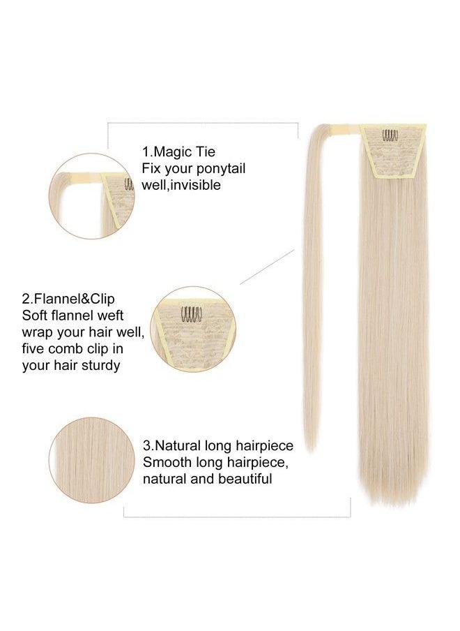 SEIKEA 28 Inch Clip in Ponytail Extension Wrap Around Long Straight Pony Tail Hair Synthetic Hairpiece for Women Color Cool Platinum Blonde  - Image 4