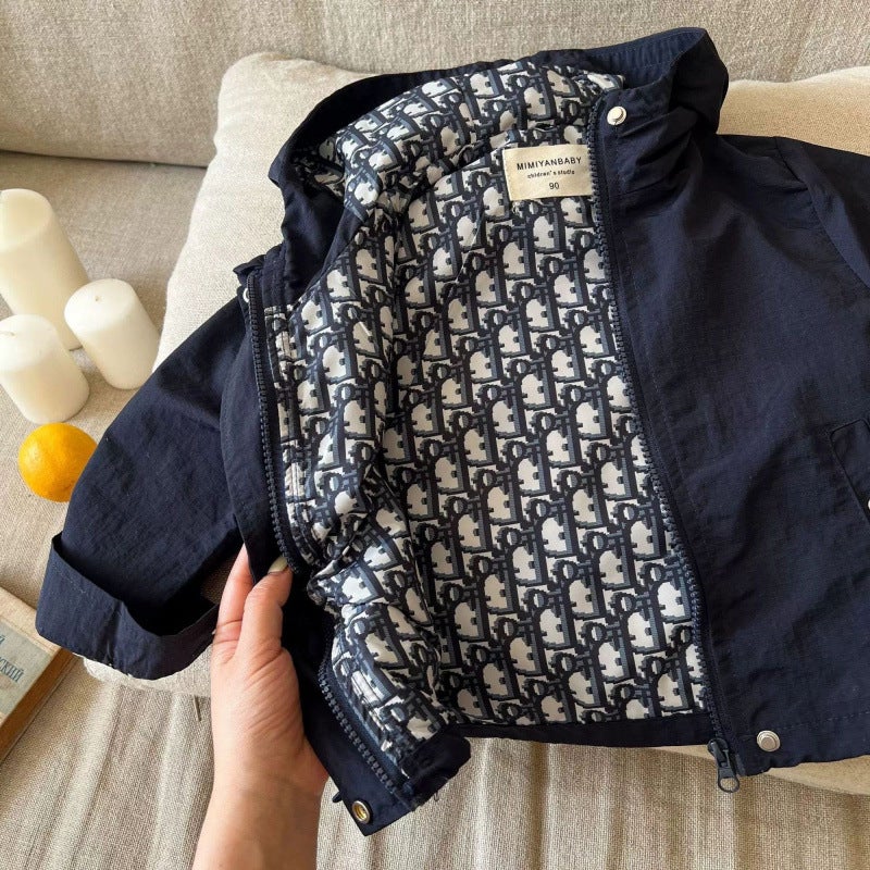 Children'S Hooded Jacket 2025 Spring & Fall New Style Boys' Drawstring Jacket Trendy Brand Baby Letter Jacket Fashionable - Image 3