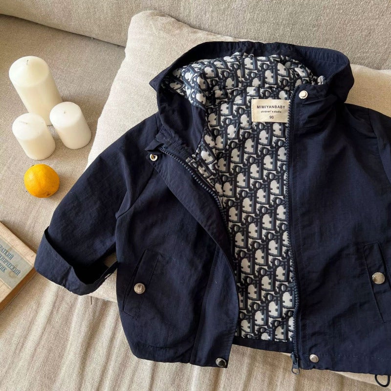 Children'S Hooded Jacket 2025 Spring & Fall New Style Boys' Drawstring Jacket Trendy Brand Baby Letter Jacket Fashionable - Image 2