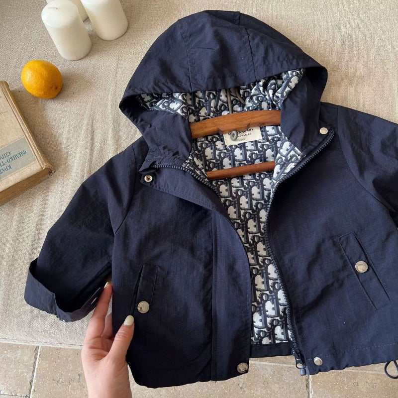 Children'S Hooded Jacket 2025 Spring & Fall New Style Boys' Drawstring Jacket Trendy Brand Baby Letter Jacket Fashionable - Image 4