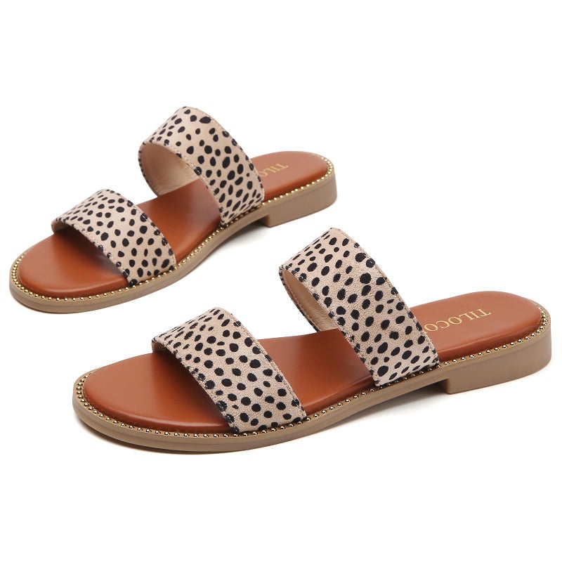 Tilocow Women's Flat Sandals with Rivets Inlaid, Slip on Flat Sandals, Two Strap Slide Shoes, Comfortable Open Toe Casual - Image 3