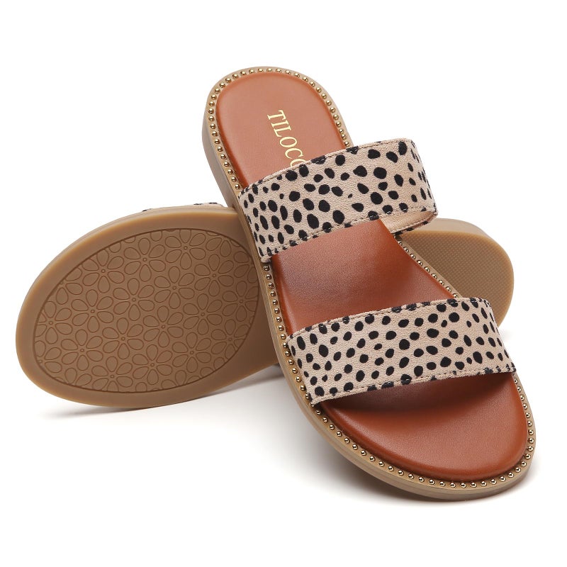 Tilocow Women's Flat Sandals with Rivets Inlaid, Slip on Flat Sandals, Two Strap Slide Shoes, Comfortable Open Toe Casual - Image 4