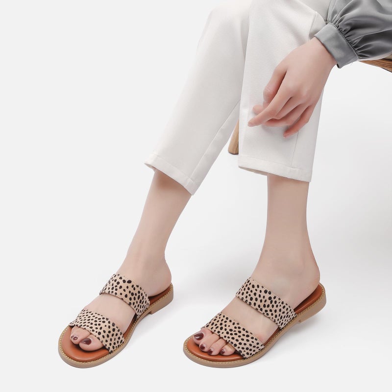 Tilocow Women's Flat Sandals with Rivets Inlaid, Slip on Flat Sandals, Two Strap Slide Shoes, Comfortable Open Toe Casual - Image 2