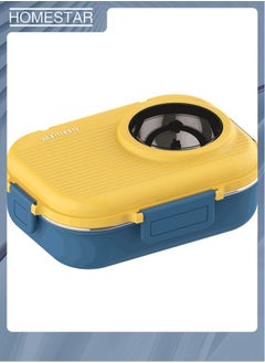 HOMESTAR Lunch Box with Soup Bowl 304 Stainless Steel Bento Box with 3 Compartments Lunch Container for Adults Yellow/Navy  - Image 1
