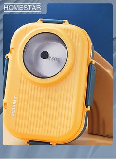 HOMESTAR Lunch Box with Soup Bowl 304 Stainless Steel Bento Box with 3 Compartments Lunch Container for Adults Yellow/Navy  - Image 5