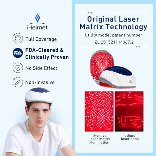 iHelmet نظام نمو الشعر بالليزر iHelmet (معتمد من إدارة الغذاء والدواء)، خوذة نمو الشعر وقبعة الليزر، علاج تساقط الشعر للرجال والنساء، علاج بالليزر منخفض المستوى لنمو الشعر، علاج مضاد للترقق، 36 أزرق - Image 3