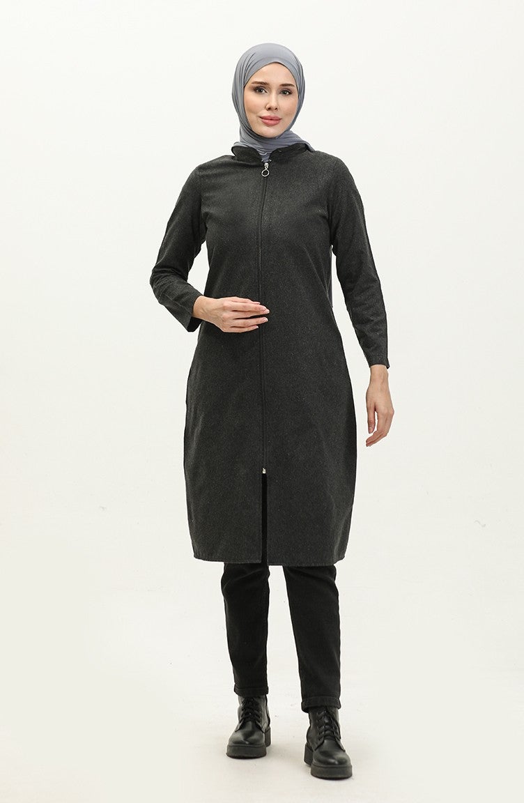 Sefa Merve Zippered Coat 6109-04 Anthracite - Image 2
