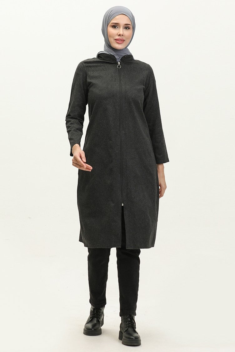Sefa Merve Zippered Coat 6109-04 Anthracite - Image 1