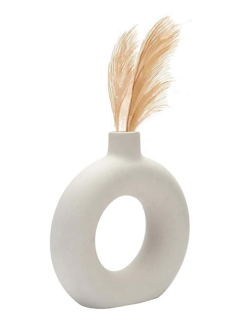 The Decor Lane - The Decor Lane White Ceramic Donut Vase/Flower Vase Pampas Grass Vase/Vase Home Decor Centrepiece/Decor Showpiece 6 Inches (Pack of 1) - Image 1