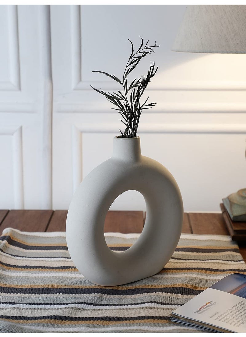 The Decor Lane - The Decor Lane White Ceramic Donut Vase/Flower Vase Pampas Grass Vase/Vase Home Decor Centrepiece/Decor Showpiece 6 Inches (Pack of 1) - Image 1