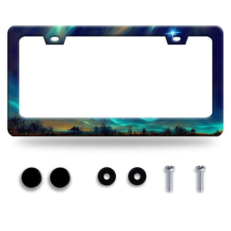 Omw2fyb Personalise Aurora Night Sky License Plate Frame Scenery License Plate Frames Car Universal Stainless Steel Accessories Cars Decor with 2 Holes and Screws Fits Standard Us Vehicles Size 122 X 6 Inch - Image 2