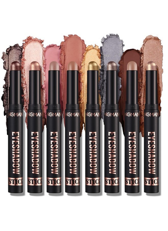 Bestland BestLand 8 Pcs Cream Eyeshadow Stick, Highlighter Makeup Stick Set Long-Lasting Waterproof, Crease-proof, Blendable Eye Shadow Applicator Sticks Eyeliner Pen Eye Makeup (Color Set B)  - Image 1