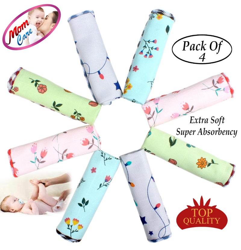 MOM CARE Cotton Face Towels for Babies Extra Soft/Quick Dry/Strong Water Absorbent/Napkins Towel for Kids, Boys and Girls Pack of 4 Multi Color 25x25 cm - Image 2