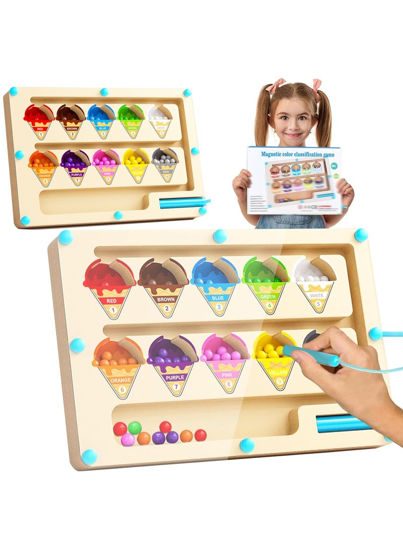 VUCATIN Magnetic Color and Number Maze Montessori Counting Matching Toys Wooden Color Matching Learning Counting Puzzle Board for Toddlers and Kids Boys Girls Preschoolers 3+ Years Old (Ice Cream) - Image 1