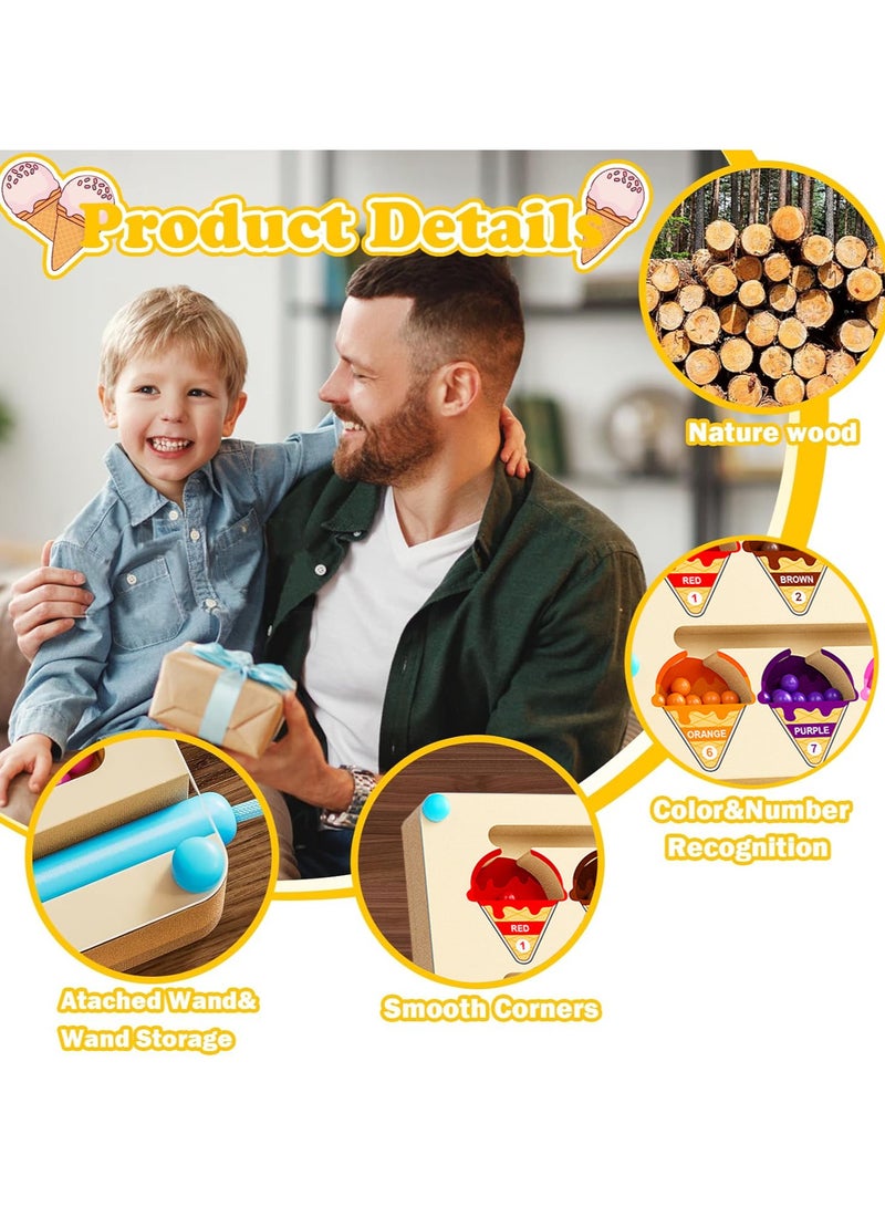 VUCATIN Magnetic Color and Number Maze Montessori Counting Matching Toys Wooden Color Matching Learning Counting Puzzle Board for Toddlers and Kids Boys Girls Preschoolers 3+ Years Old (Ice Cream) - Image 2