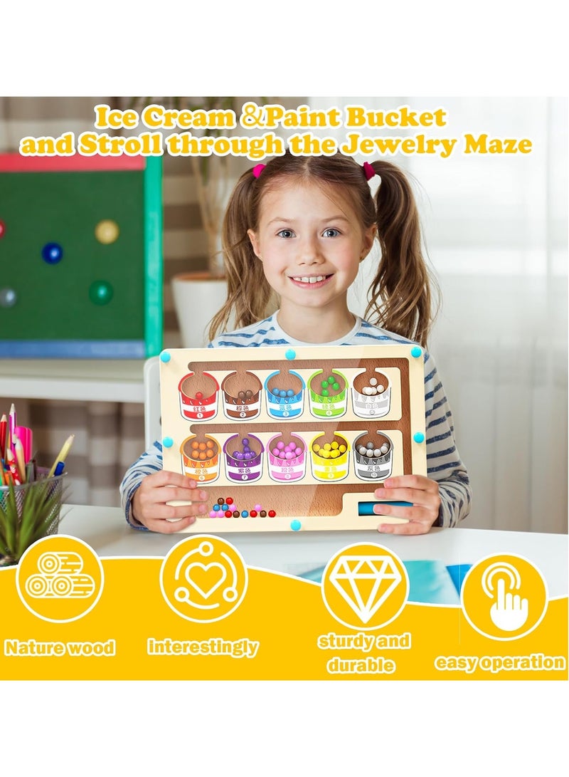 VUCATIN Magnetic Color and Number Maze Montessori Counting Matching Toys Wooden Color Matching Learning Counting Puzzle Board for Toddlers and Kids Boys Girls Preschoolers 3+ Years Old (Ice Cream) - Image 4