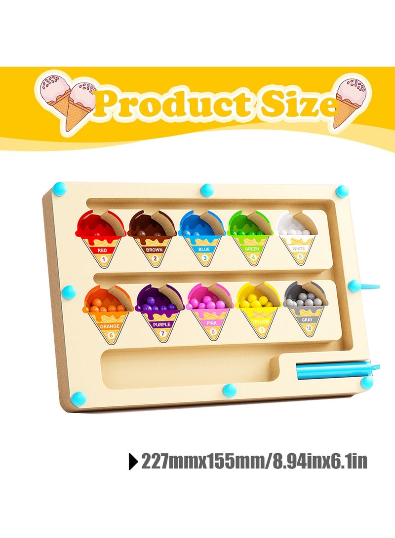 VUCATIN Magnetic Color and Number Maze Montessori Counting Matching Toys Wooden Color Matching Learning Counting Puzzle Board for Toddlers and Kids Boys Girls Preschoolers 3+ Years Old (Ice Cream) - Image 5