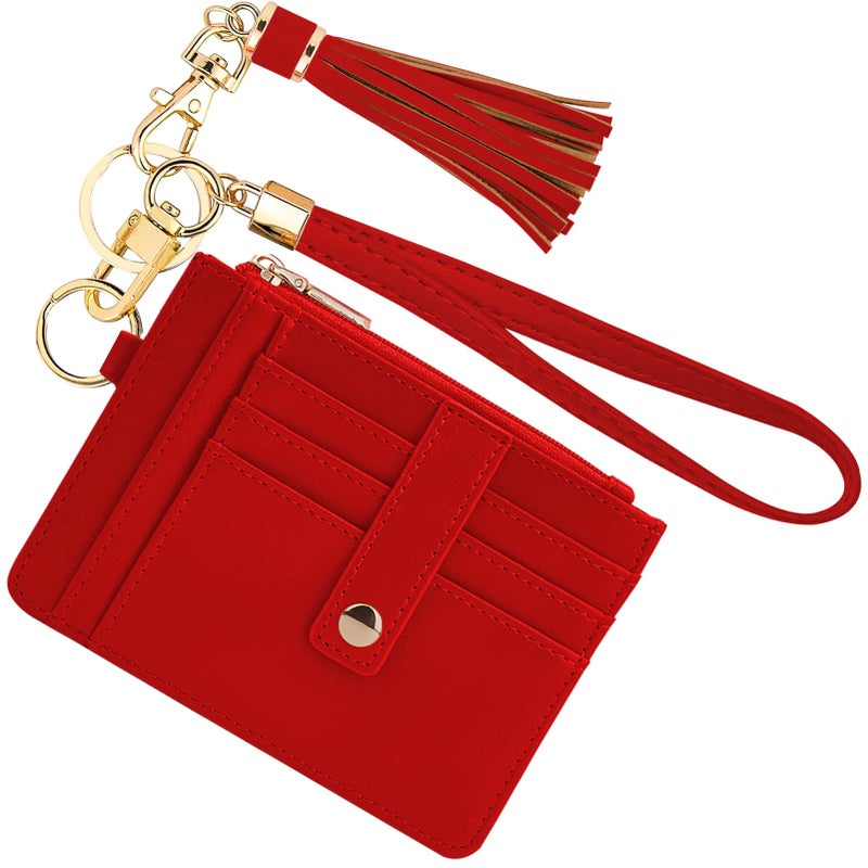 KNGITRYI Small Wristlet Wallets for Women RFID Credit Card Holder Wallet Keychain Wristlet Wallet Credit Card Wallets for Women (Red) - Image 1