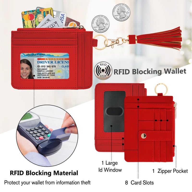KNGITRYI Small Wristlet Wallets for Women RFID Credit Card Holder Wallet Keychain Wristlet Wallet Credit Card Wallets for Women (Red) - Image 3