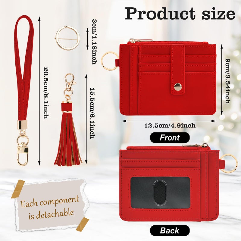 KNGITRYI Small Wristlet Wallets for Women RFID Credit Card Holder Wallet Keychain Wristlet Wallet Credit Card Wallets for Women (Red) - Image 2