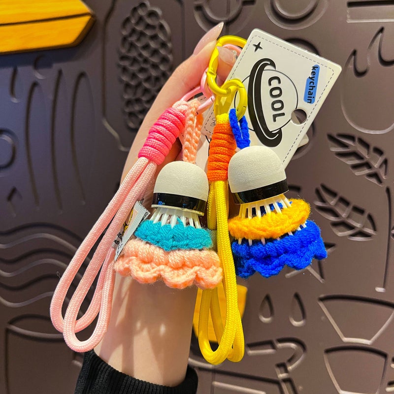 Macaron Plush Badminton Keychain Cartoon Couple Bag Charm Gift - Image 1