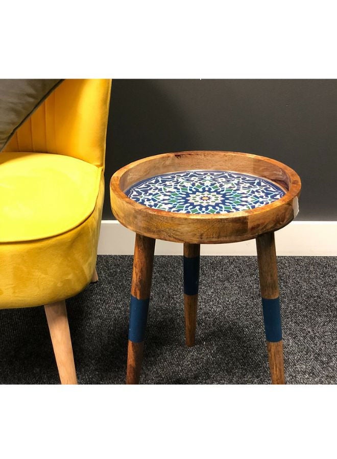 Generic Acewood Wooden handmade beautiful round side end Table/Three Legs Corner Table/Natural Wood Blue Resin Stool Standard Size for any room and (Height 47cm and TOP 30cm). - Image 1