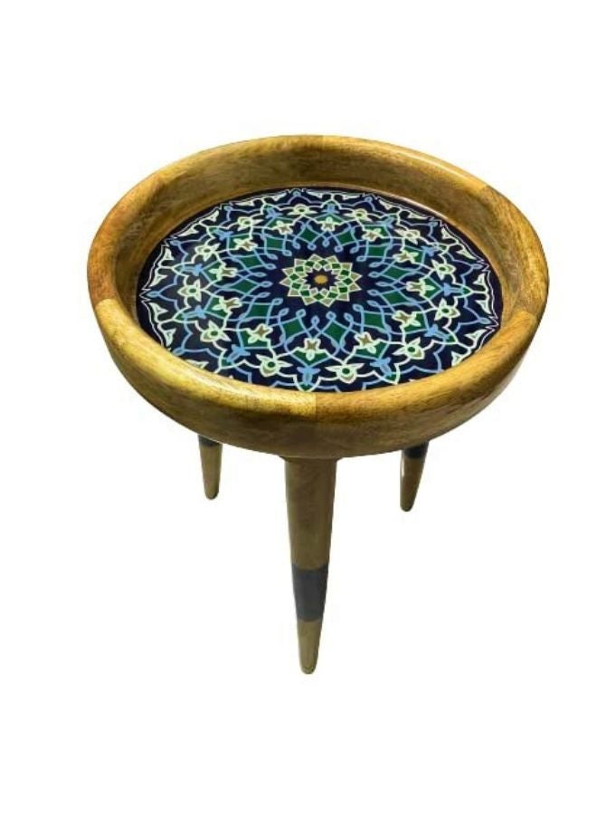 Generic Acewood Wooden handmade beautiful round side end Table/Three Legs Corner Table/Natural Wood Blue Resin Stool Standard Size for any room and (Height 47cm and TOP 30cm). - Image 2