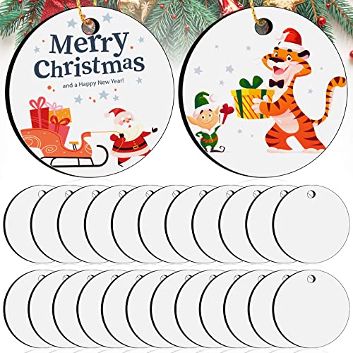 Billbotk 25 Pieces Sublimation Ornament Blanks, 3.15" Round Blank Sublimation Ornaments Sublimation Christmas Ornament Blanks for Christmas Tree Décor, DIY Handmade Crafts(3.15 inches) - Image 1