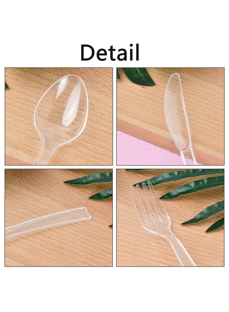Transparent Plastic Cutlery Set - 100 Sets (Knife, Fork, Spoon), Disposable Utensils for Events, Picnics, and Takeaways  - Image 3