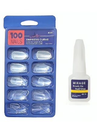 Pack of 100 Clear Acrylic Nails, Full Coverage, 10 Sizes - with Nail Glue Bottle and Brush Inner - pzsku/Z134BDC4D6A5B5284DC1AZ/45/1743161569/4a789a77-4e5b-4ffb-8037-5afab0ea39d2