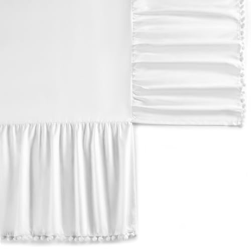 TILLYOU Baby Crib Skirt Girls Boys, Ruffled Bed Skirt with Pompoms, 28”x 52”, 14'' Drop, White - Image 5