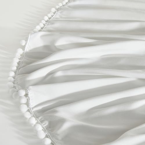 TILLYOU Baby Crib Skirt Girls Boys, Ruffled Bed Skirt with Pompoms, 28”x 52”, 14'' Drop, White - Image 3