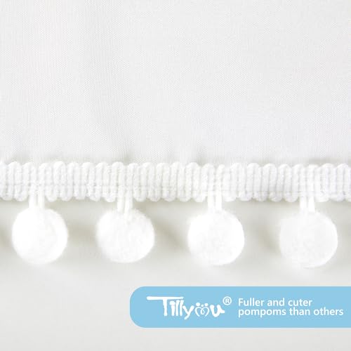TILLYOU Baby Crib Skirt Girls Boys, Ruffled Bed Skirt with Pompoms, 28”x 52”, 14'' Drop, White - Image 4