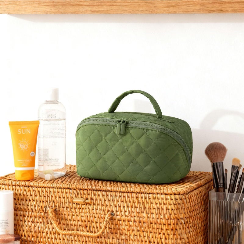 XSMNER Travel Makeup Bag, Festivalment Wide Open Lay-Flat Water-Resistant Cosmetic Case, Puffy Padded Organizer for Toiletries & Brushes Large Capacity with Compartments - Image 5