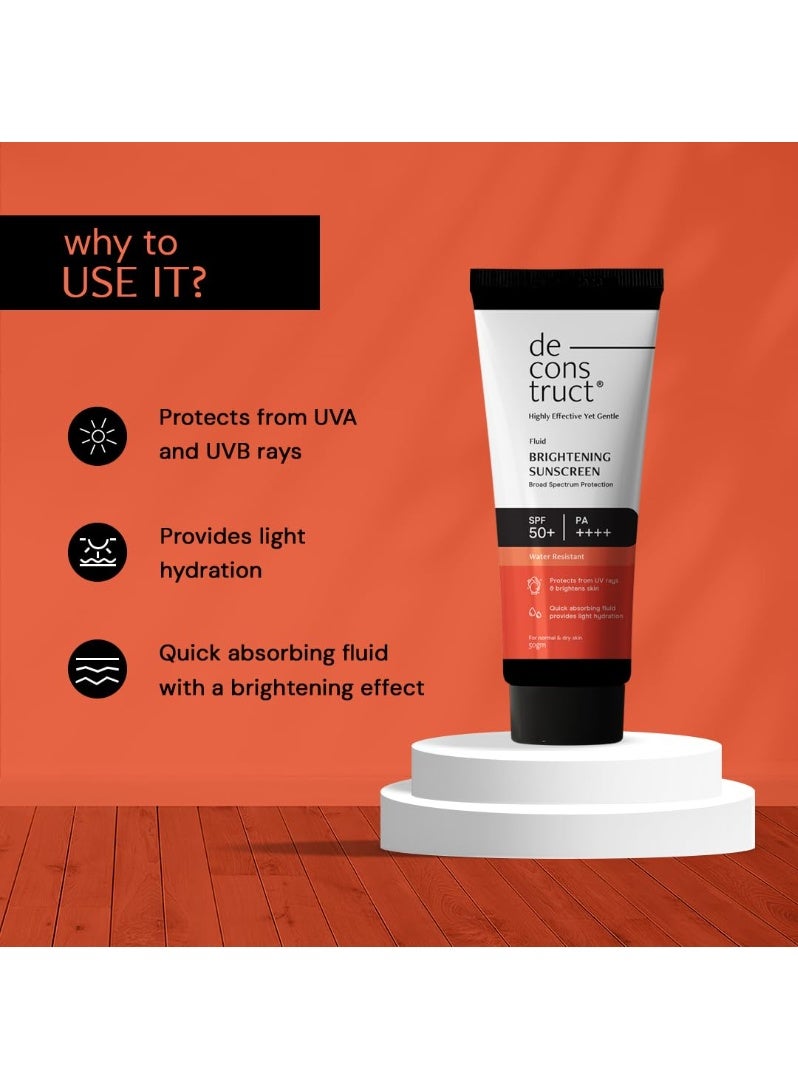 Deconstruct Brightening Fluid Sunscreen SPF 50+ with Niacinamide | Lightweight, Dewy & Hydrating for Dry & Normal Skin | Broad Spectrum UVA/UVB Protection | 8-Hour Long-Lasting, Water-Resistant | 50g - Image 5