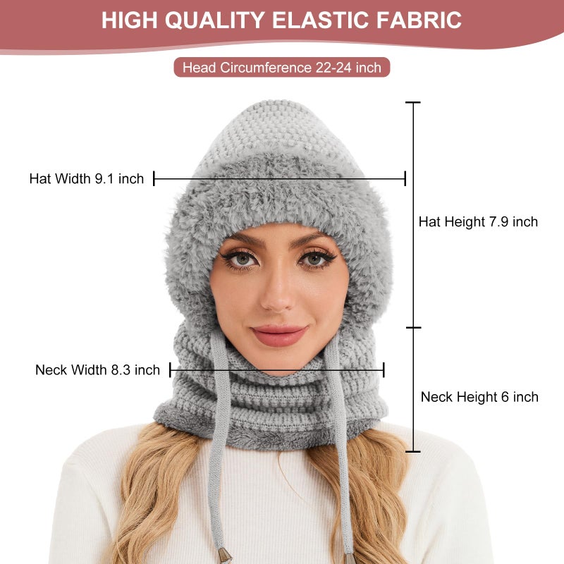 Sumolux 3 in 1 Beanie Hat for Women with Fleece Lined Scarf and Mask Outdoors Windproof Knitted Ski Mask Set - Image 5