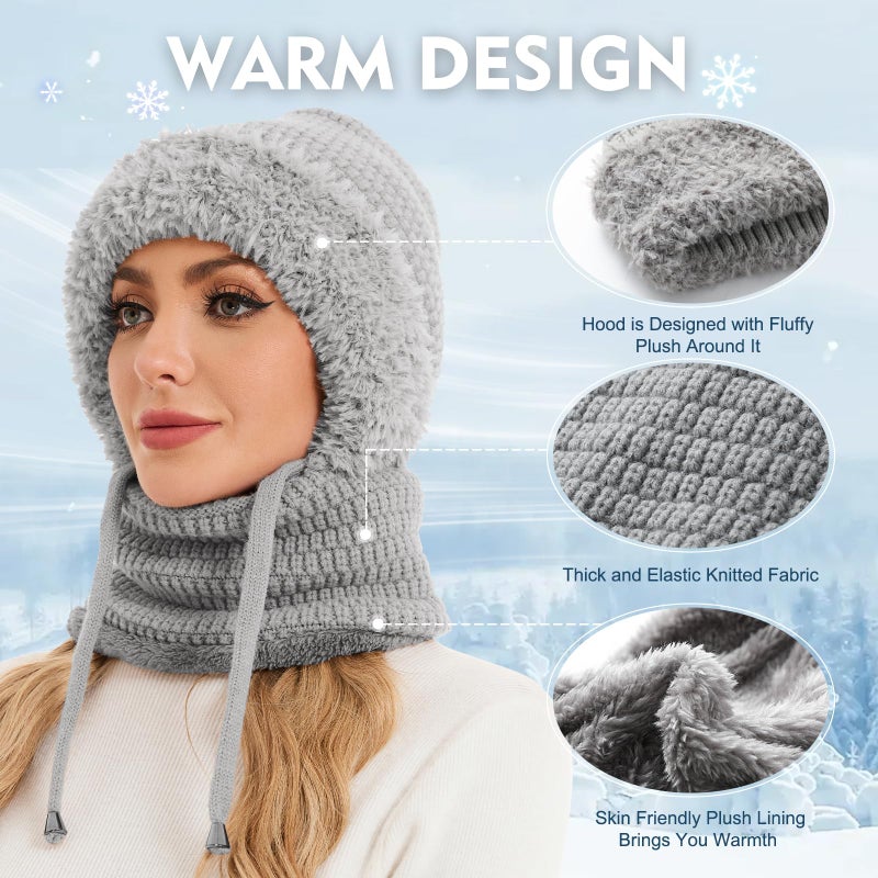 Sumolux 3 in 1 Beanie Hat for Women with Fleece Lined Scarf and Mask Outdoors Windproof Knitted Ski Mask Set - Image 2