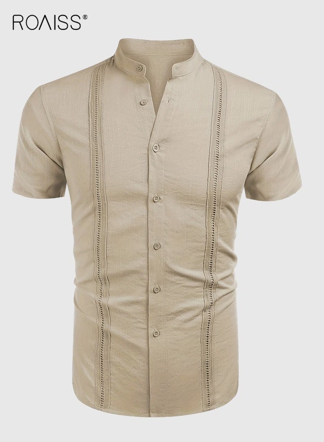 roaiss Men Stylish Casual Shirt, Comfortable Breathable Shirt Jacket for Men, Short Sleeve Button Down Tops, Suitable for Daily Wear and Outdoor Activities - Image 2