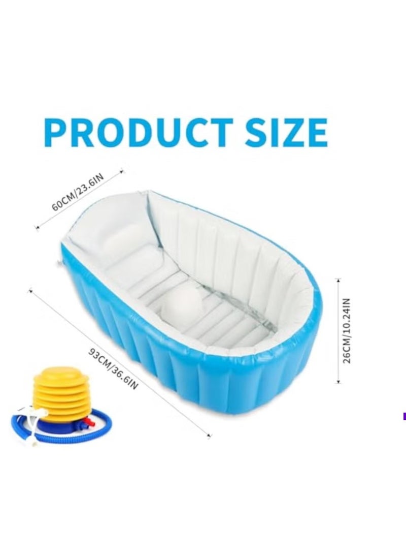 Inflatable Baby Bath – Portable Baby Bath Tub with Air Pump, Foldable Blow Up Bath for Newborns & Toddlers, Non-Slip Travel Toddler Bath with Drain Plug & Hook, Air Pool for Indoor & Outdoor Use, Blue - Image 2