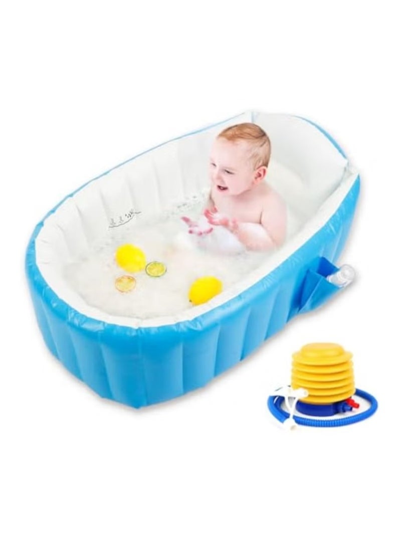 Inflatable Baby Bath – Portable Baby Bath Tub with Air Pump, Foldable Blow Up Bath for Newborns & Toddlers, Non-Slip Travel Toddler Bath with Drain Plug & Hook, Air Pool for Indoor & Outdoor Use, Blue - Image 1